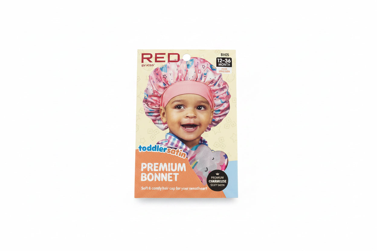 Red toddler satin bonnet (unicorn)