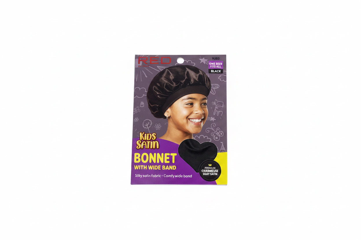 Red kids satin bonnet (black)