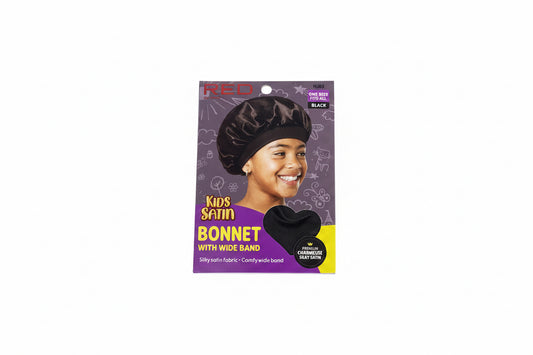 Red kids satin bonnet (black)