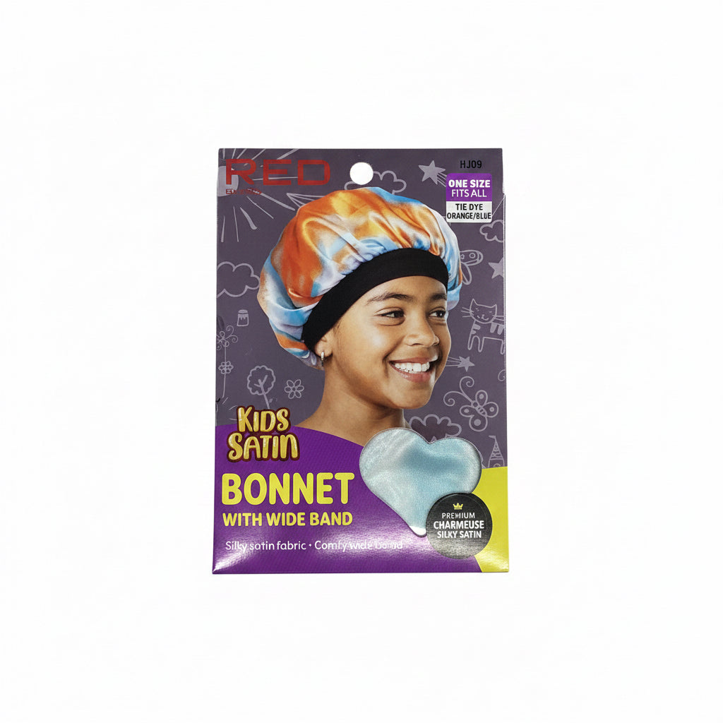 Red kids satin bonnet (tie dye)