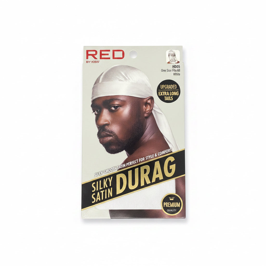 Red silky satin durag (white)